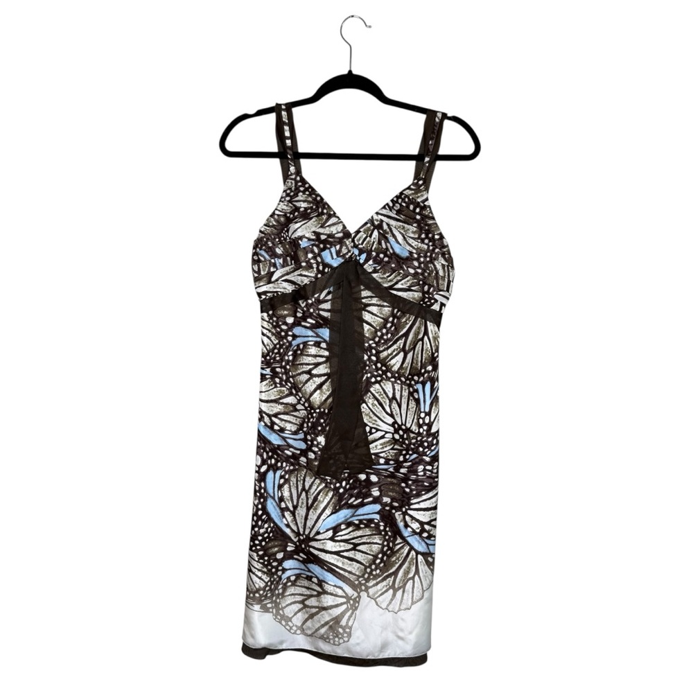 Etcetera 100% Silk Butterfly Pleated Sleeveless V-Neck Ribbon Fairy Y2K Dress